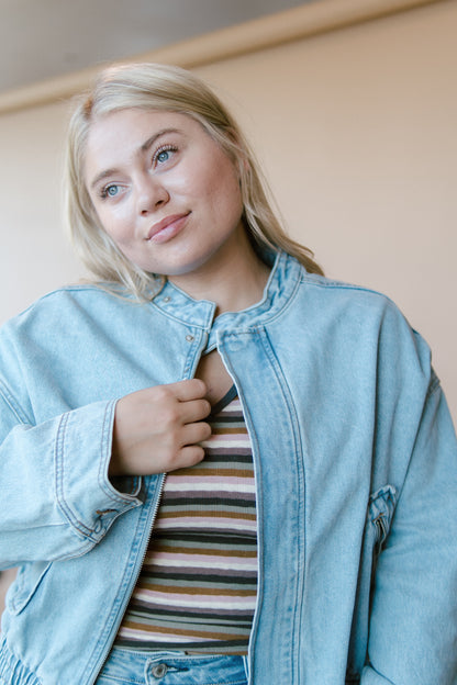 Jackie Washed Denim Bomber Jacket