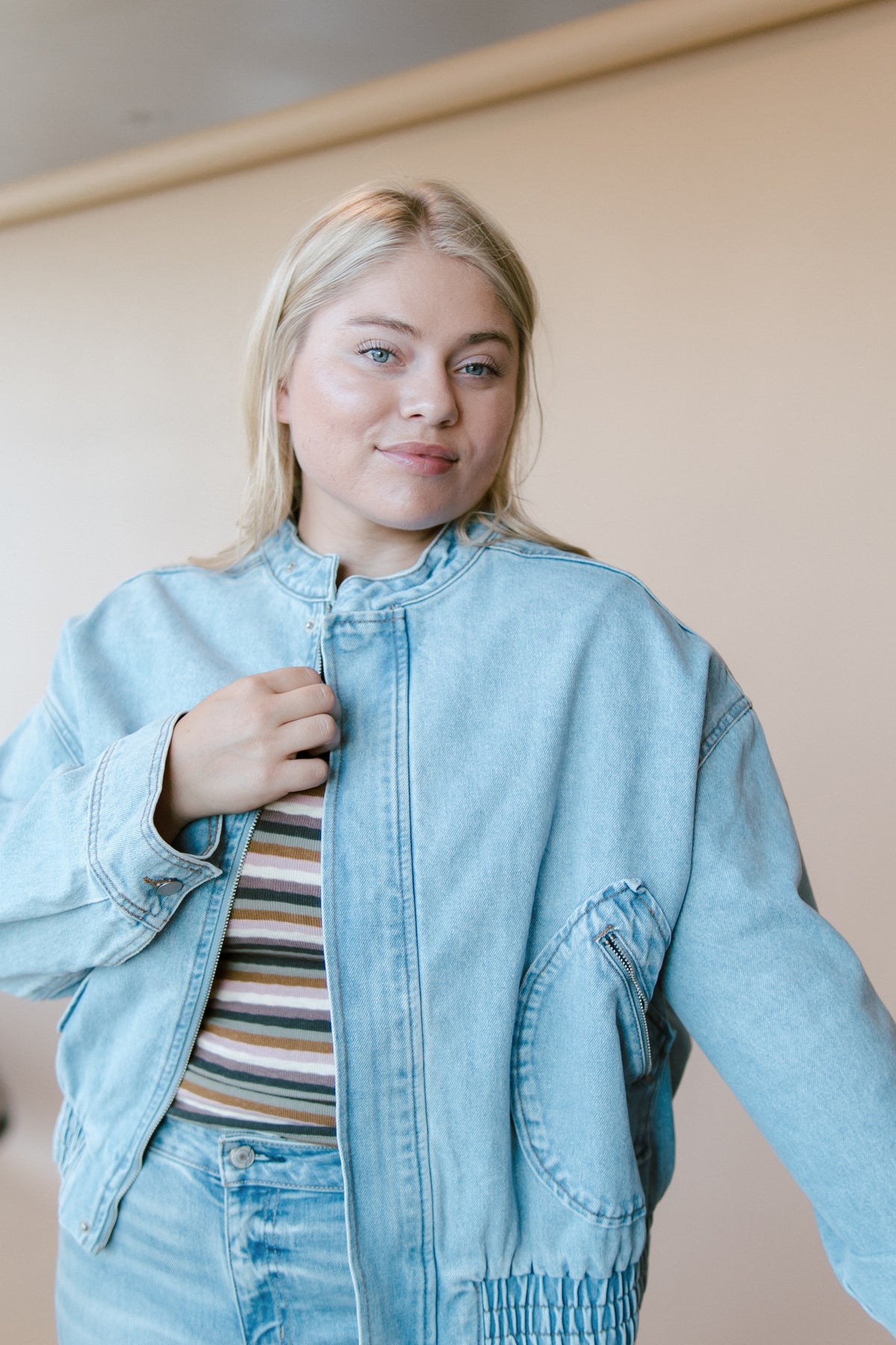 Jackie Washed Denim Bomber Jacket