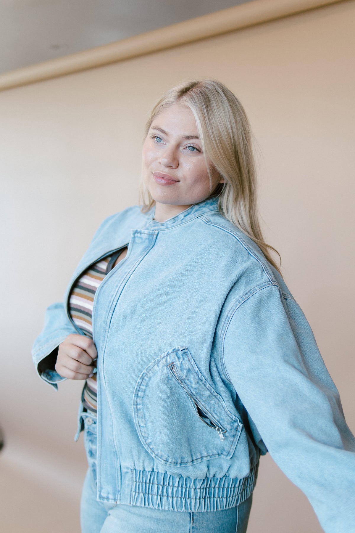 Jackie Washed Denim Bomber Jacket