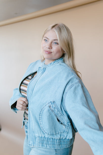 Jackie Washed Denim Bomber Jacket
