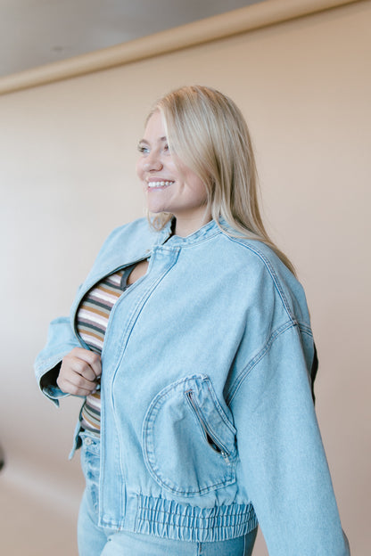 Jackie Washed Denim Bomber Jacket