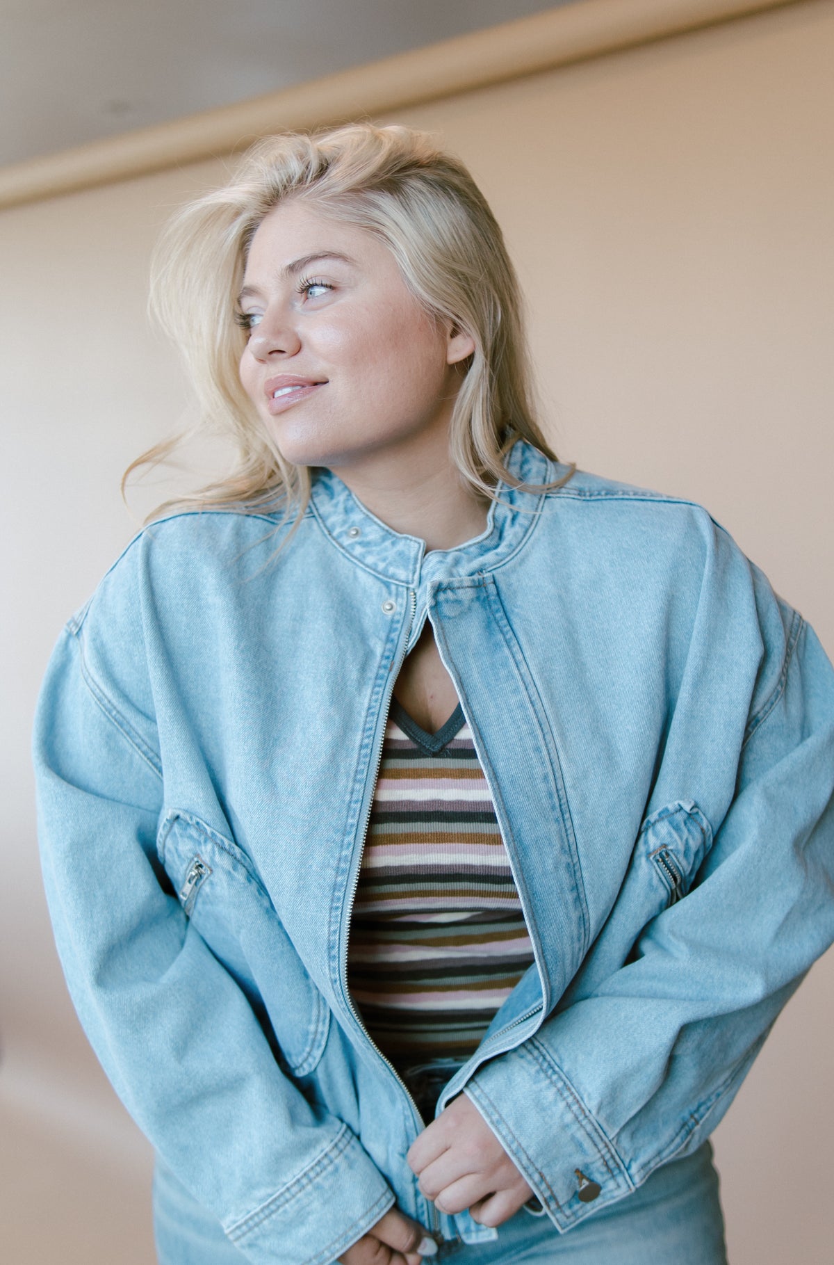 Jackie Washed Denim Bomber Jacket