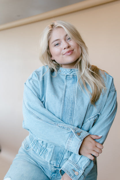 Jackie Washed Denim Bomber Jacket