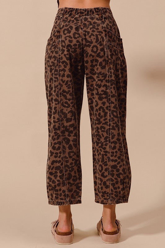 Leopard Twill Barrel Pants