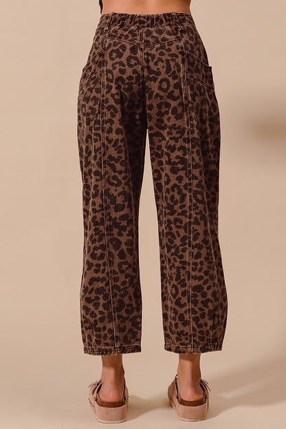 Leopard Twill Barrel Pants