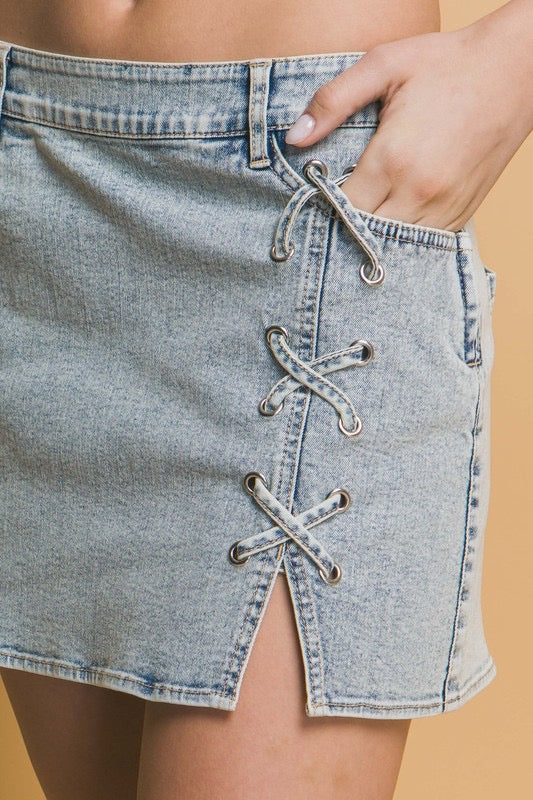 Denim Lace Up Skirt