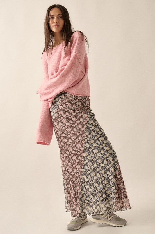 Floral Mesh Maxi Skirt