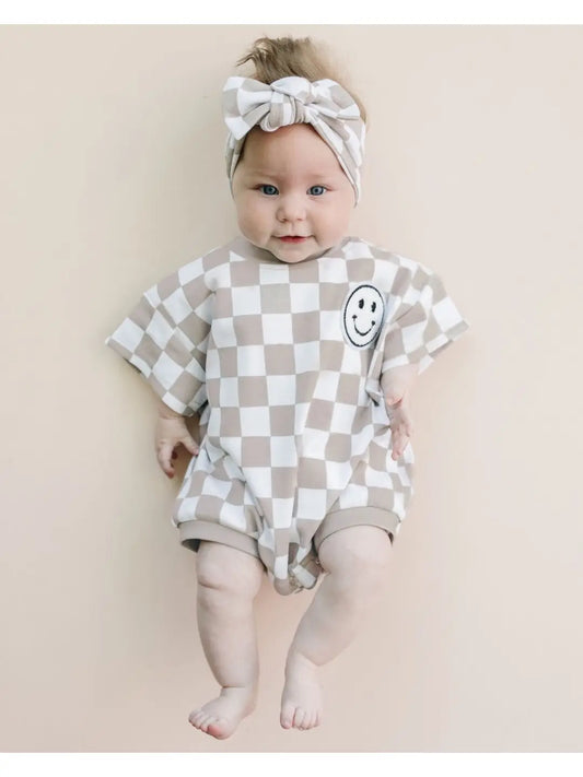 Checkered Bubble Baby Romper