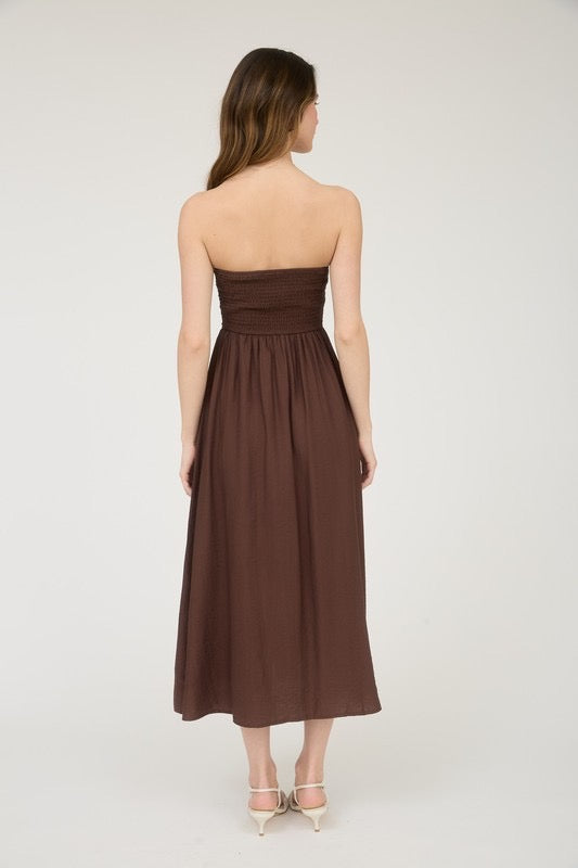 Dakota Pleated Strapless Midi Dress