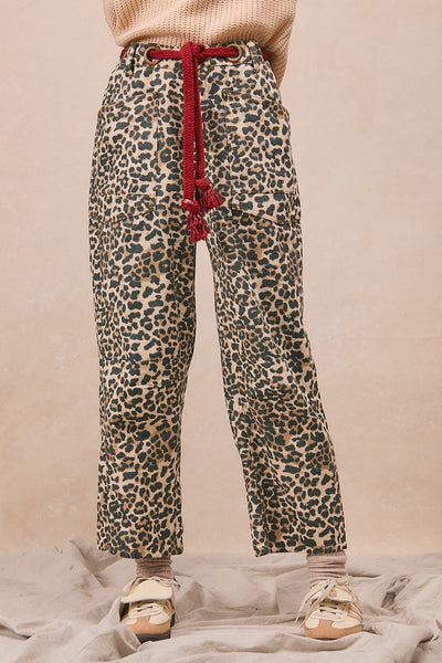 【NONCODE】Linoa Leopard Pattern Wide Pants (belt Set) Boho Leopard Pattern Wide Leg Pants for Women – Normendy