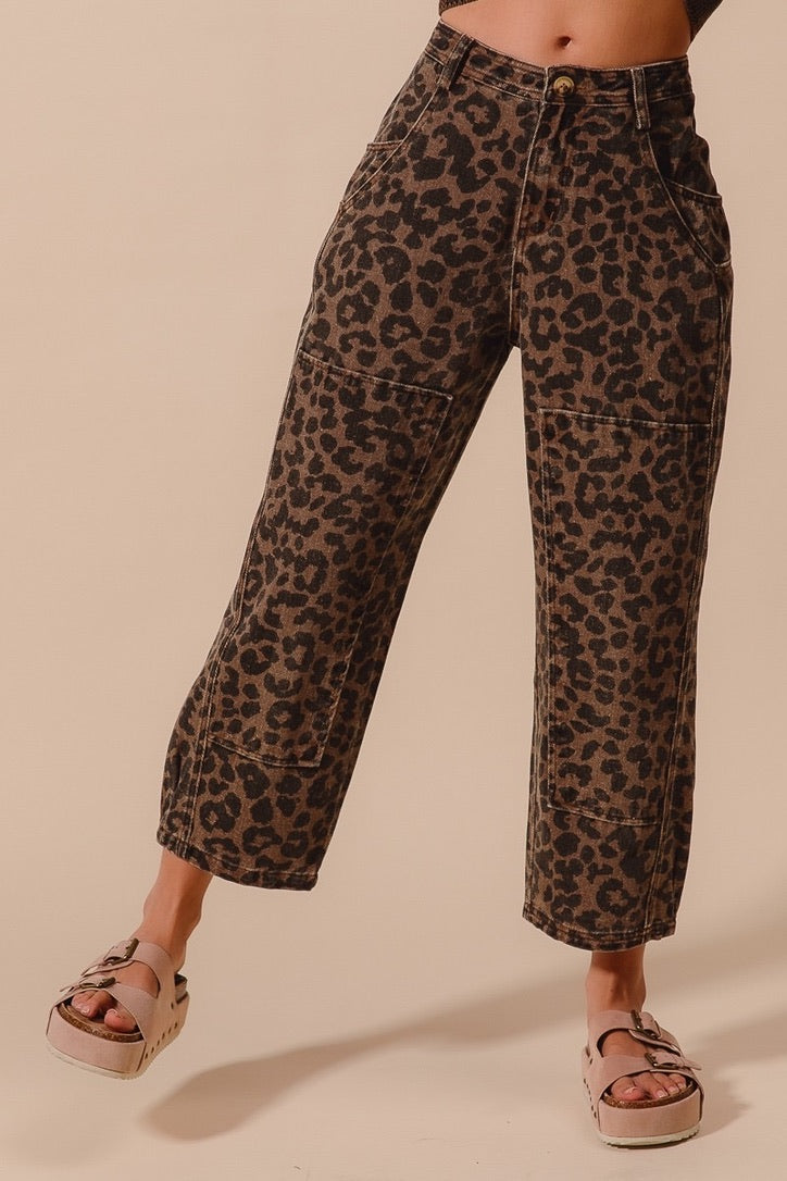 Leopard Twill Barrel Pants