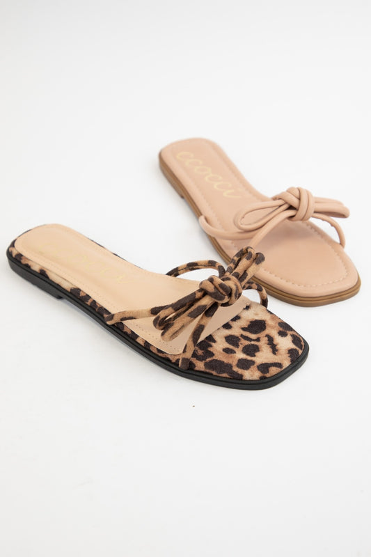 Leopard Tie Knot Slip On Sandal