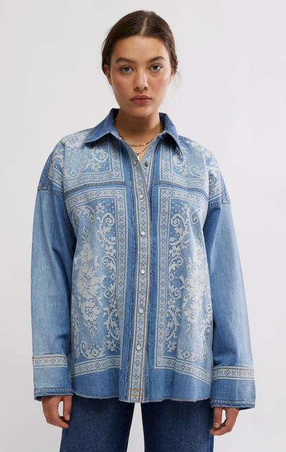 Lace Embroidered Denim Shirt