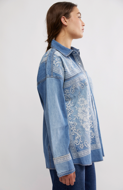 Lace Embroidered Denim Shirt