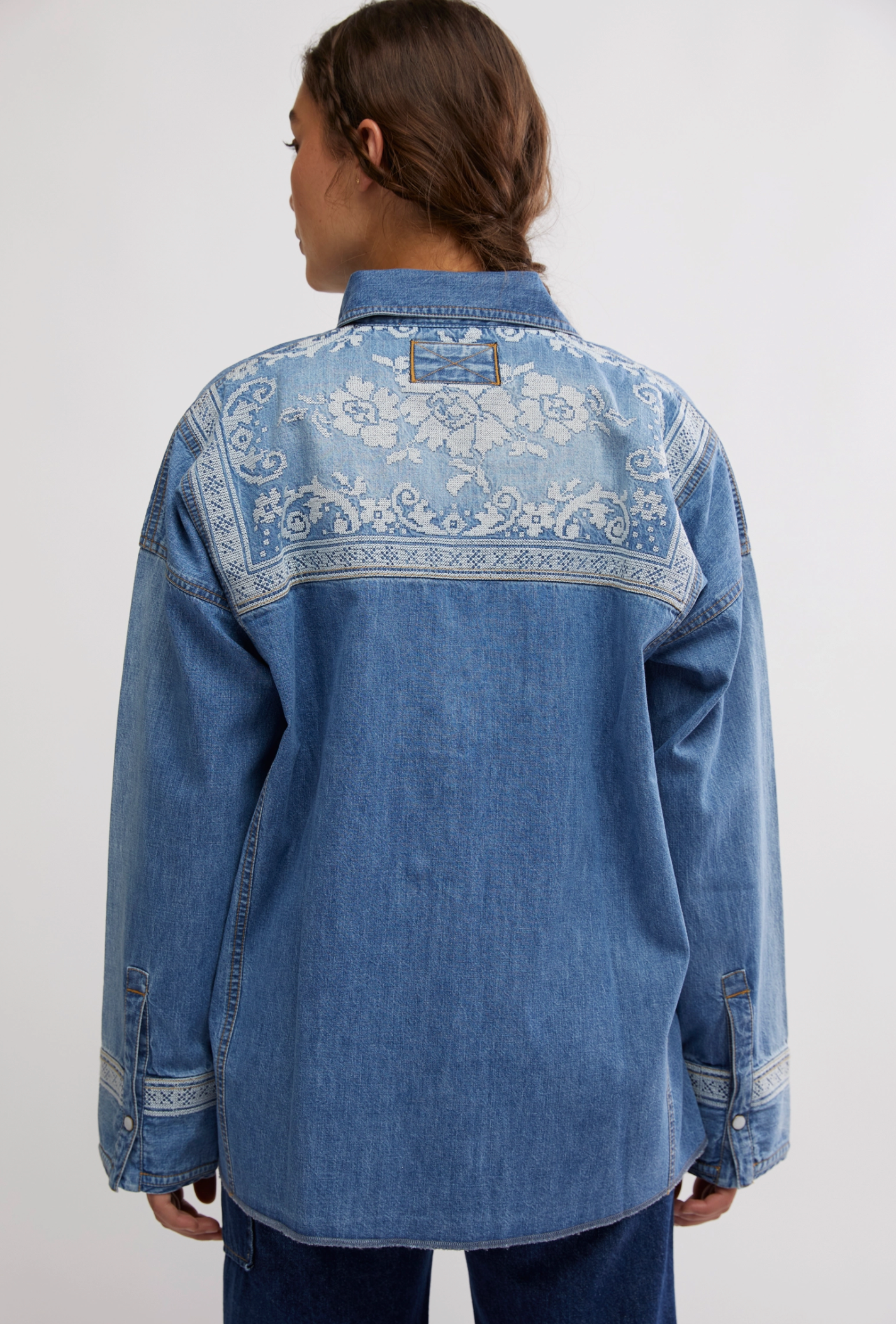 Lace Embroidered Denim Shirt