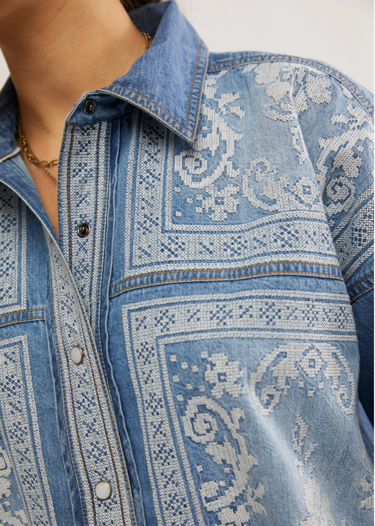 Lace Embroidered Denim Shirt