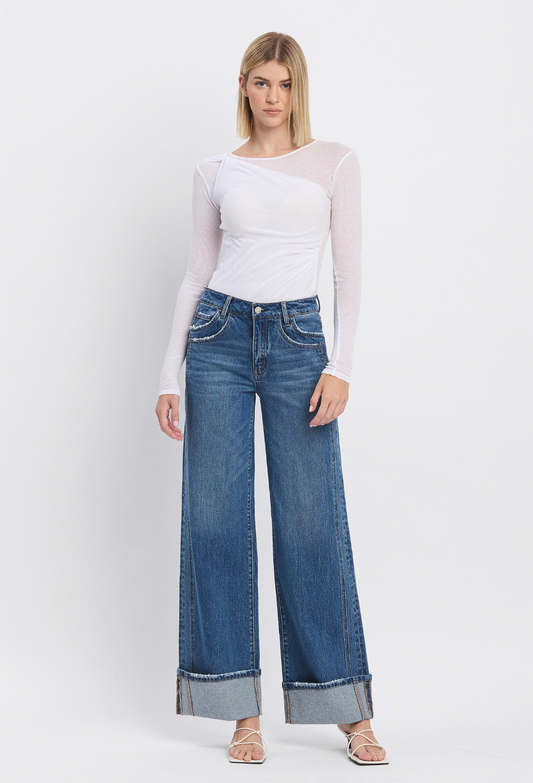 Kris Double Seam 
| Shine Cuffed Panel Baggy Jean*