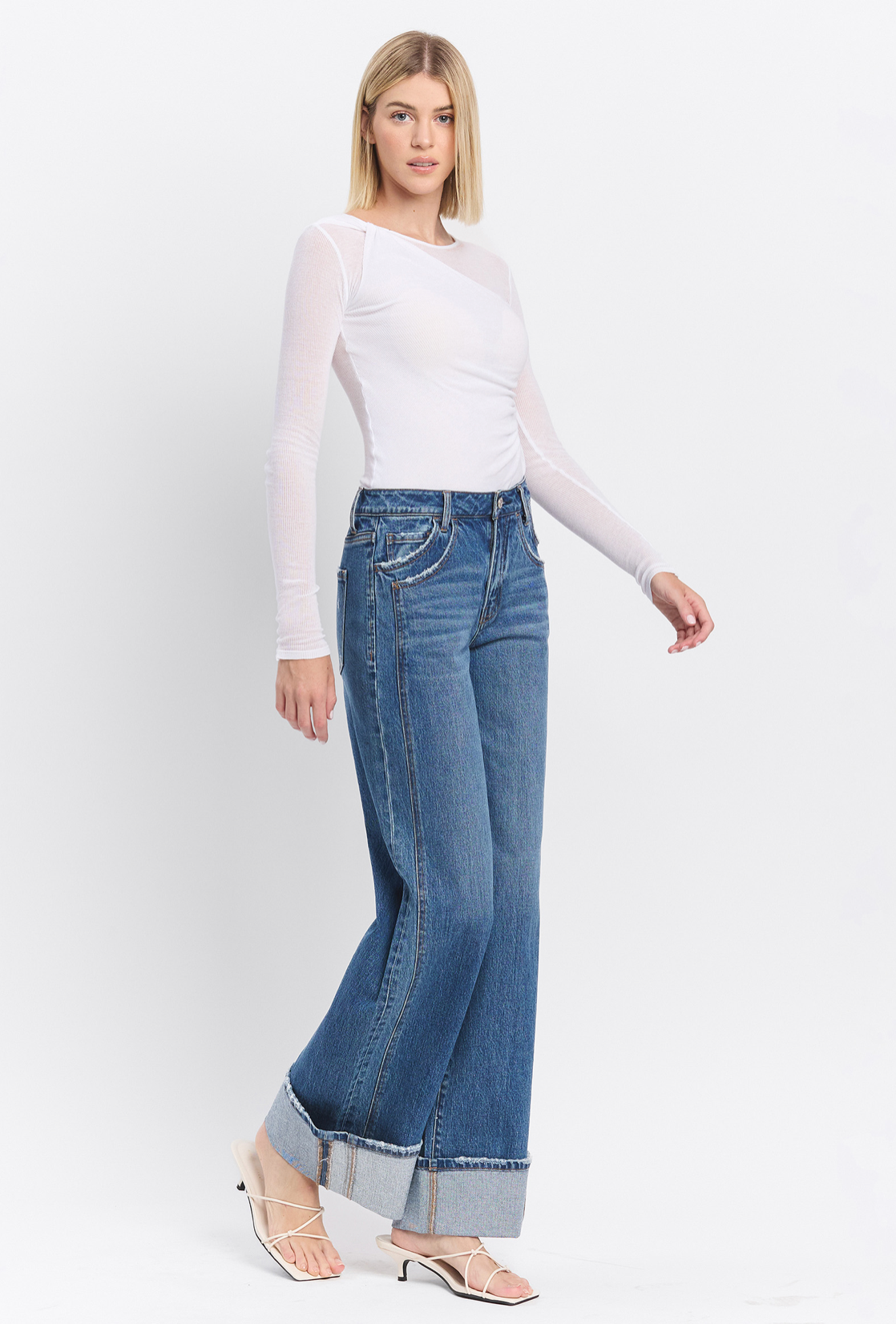 Kris Double Seam 
| Shine Cuffed Panel Baggy Jean*