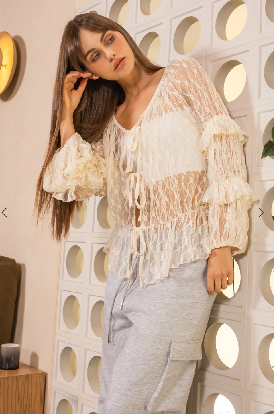 Lace Tie Front Blouse