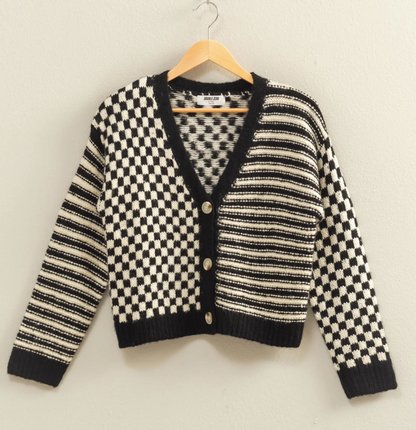 Zoie Checker and Stripe Cardigan