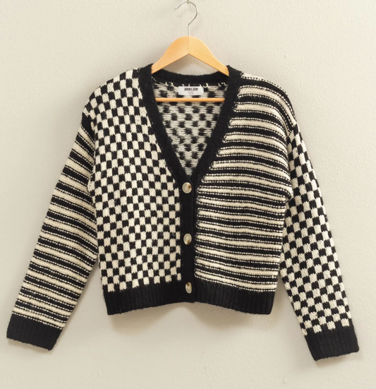Zoie Checker and Stripe Cardigan