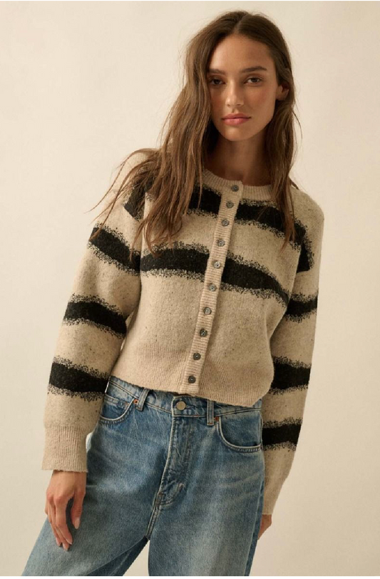 Stripe Jacquard Knit Cardigan