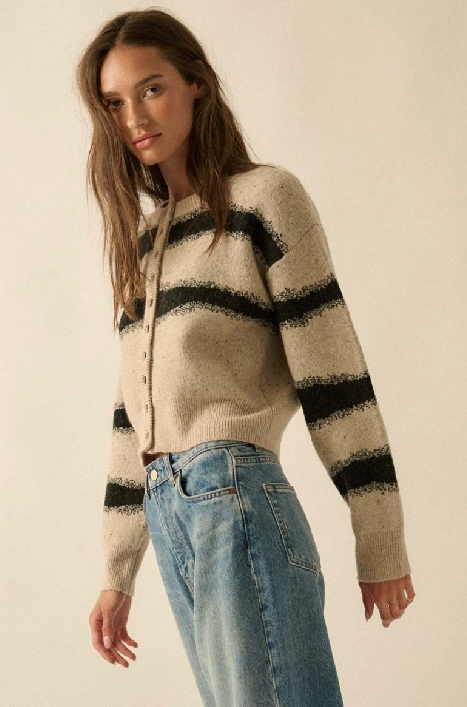 Stripe Jacquard Knit Cardigan