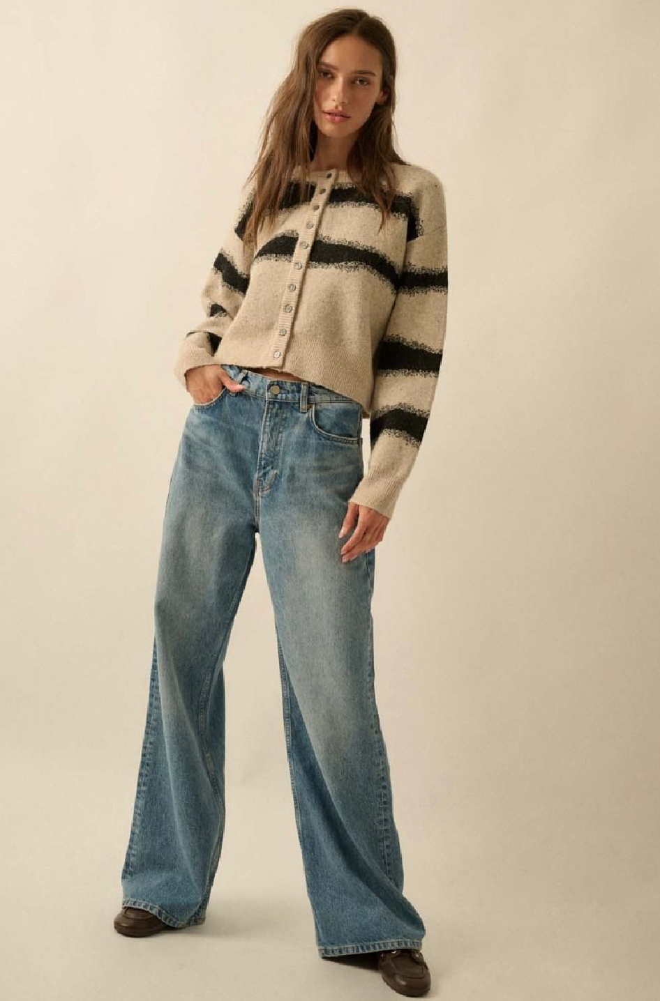 Stripe Jacquard Knit Cardigan