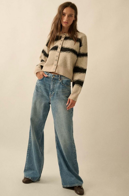 Stripe Jacquard Knit Cardigan