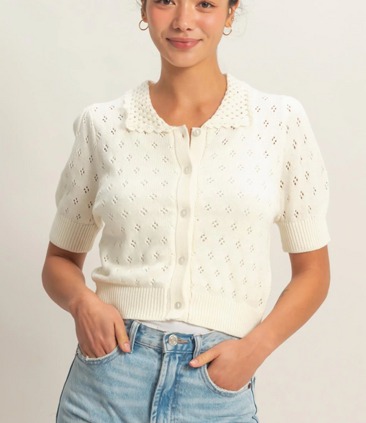 Simone Pointelle Collar Knit Top