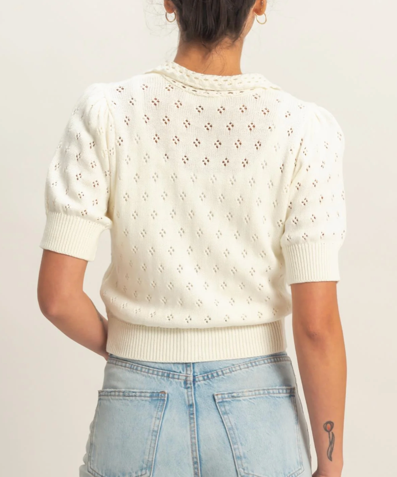 Simone Pointelle Collar Knit Top
