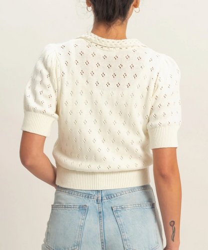 Simone Pointelle Collar Knit Top