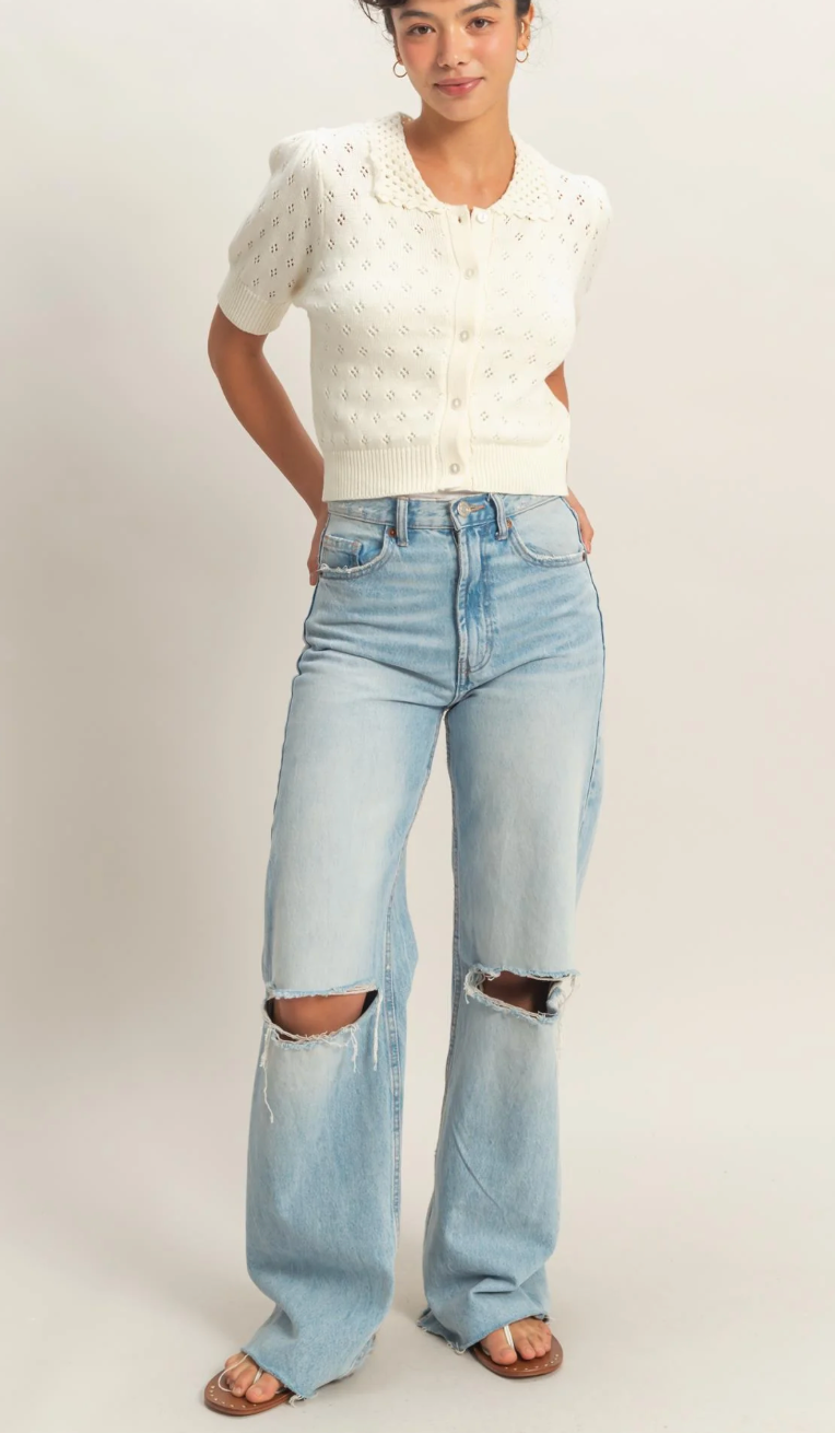 Simone Pointelle Collar Knit Top