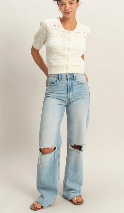Simone Pointelle Collar Knit Top