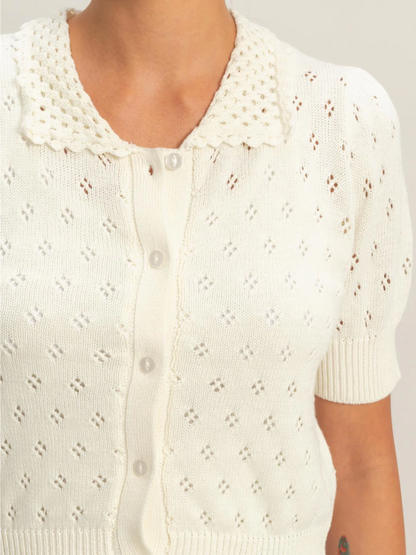 Simone Pointelle Collar Knit Top
