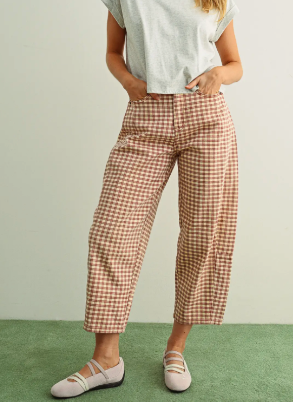Gingham Barrel Pants