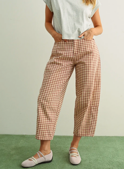 Gingham Barrel Pants