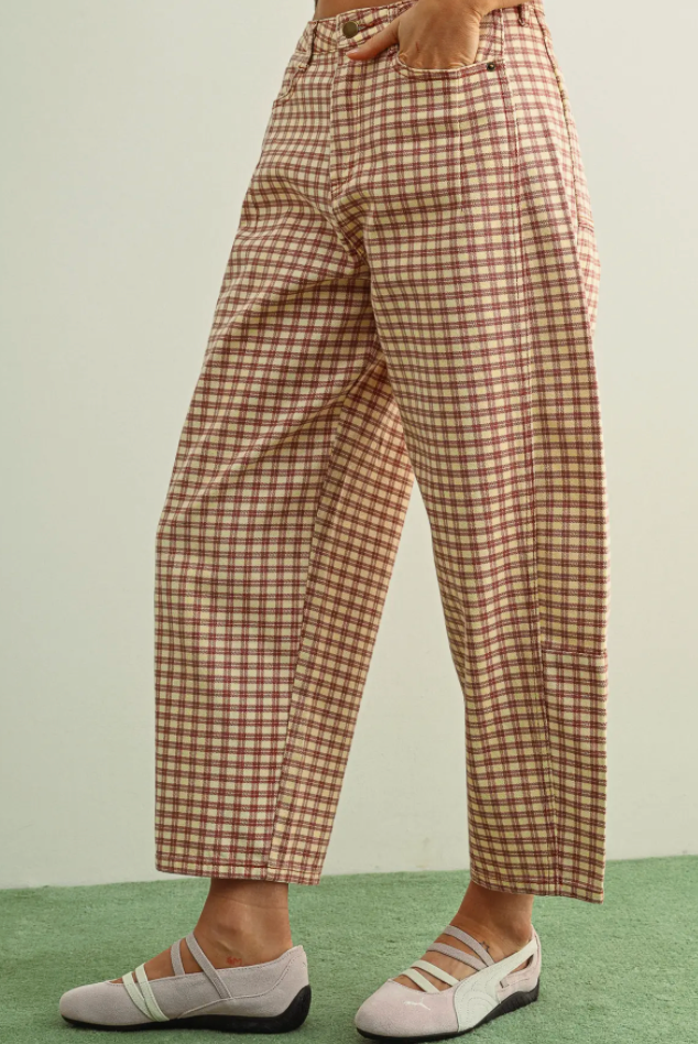 Gingham Barrel Pants