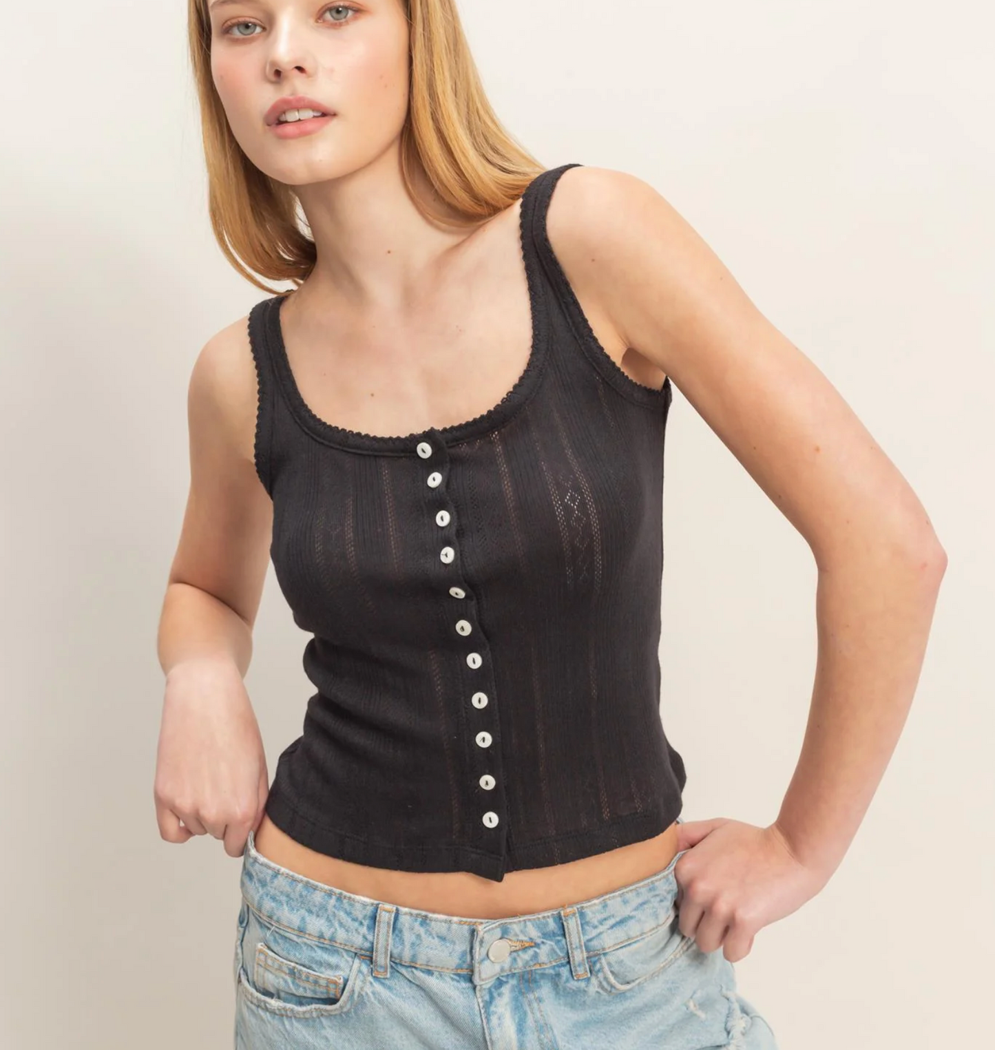 Sarah Button Front Tank (Five Colors)*