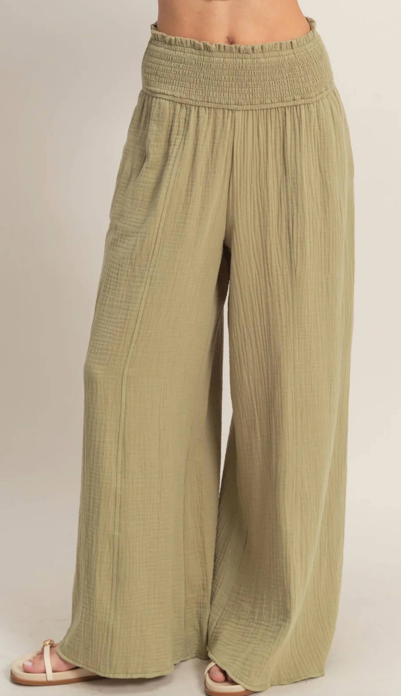 Lindsey Smocked Waist Leg Pant (Three Colors)*