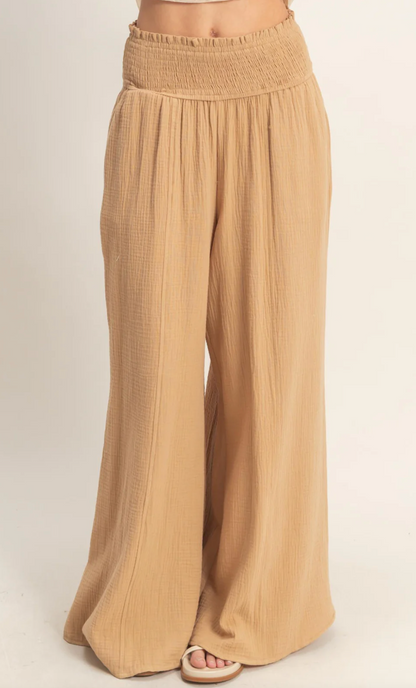 Lindsey Smocked Waist Leg Pant (Three Colors)*