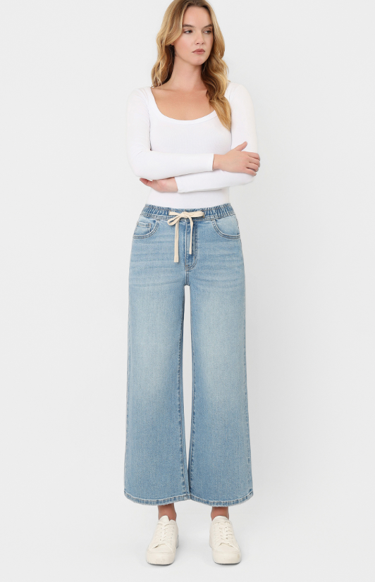 Rose Elastic Waistband Crop Wide Jean