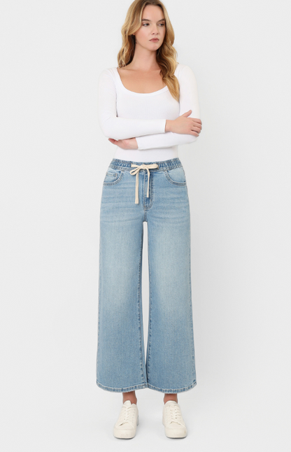 Rose Elastic Waistband Crop Wide Jean