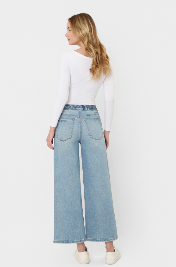 Rose Elastic Waistband Crop Wide Jean