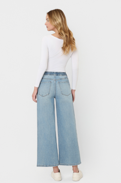 Rose Elastic Waistband Crop Wide Jean