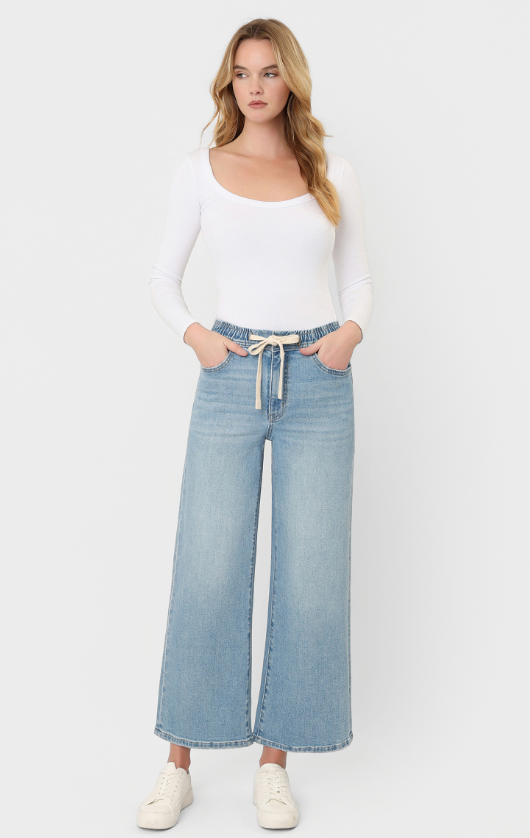 Rose Elastic Waistband Crop Wide Jean