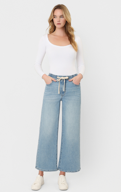 Rose Elastic Waistband Crop Wide Jean