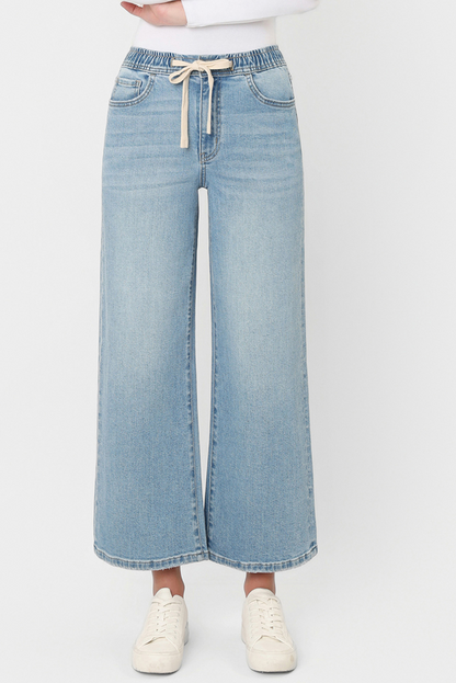 Rose Elastic Waistband Crop Wide Jean