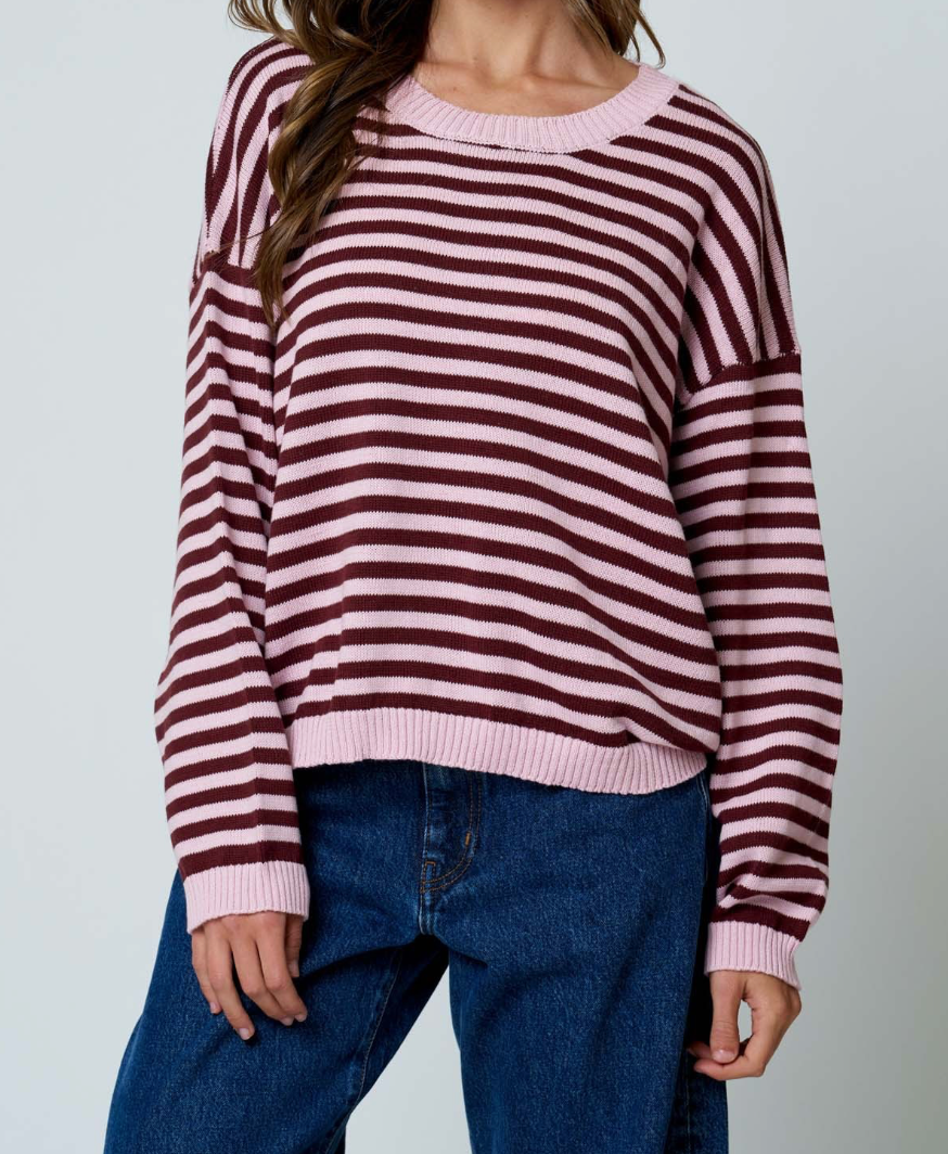 Natalie Stripe Button Back Sweater (Two colors)