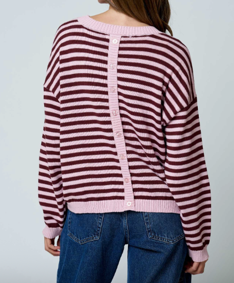Natalie Stripe Button Back Sweater (Two colors)